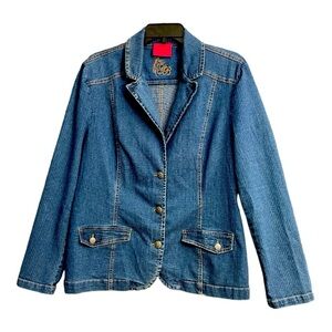 VTG Carols Denim Blue Jean Women's Long Sleeve Strip Jacket Size 1 XL